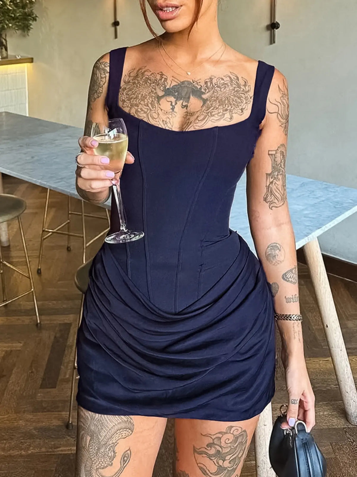 Sexy Bodycon Ruched Drawstring Sleeveless Solid Mini Corset Dress for Women, Womenswear Feminine, Night Out Club Wear Formal Party Dress - Seldom Seen Styles