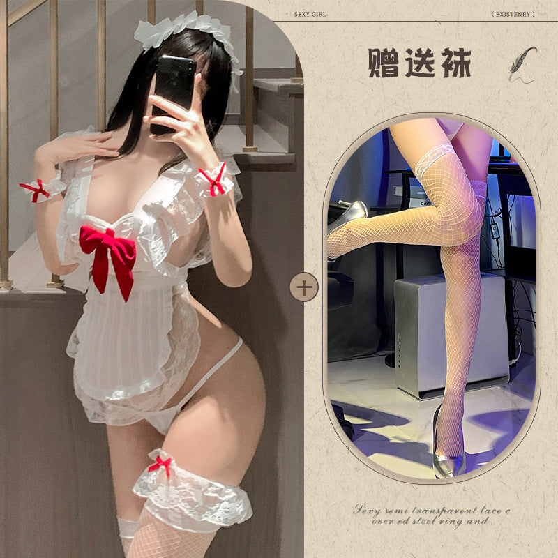 Sexy Lingerie New Hollow Lace Ruffle Small Chest Nightdress Maid Uniform Kitchen Maid Apron - Seldom Seen Styles