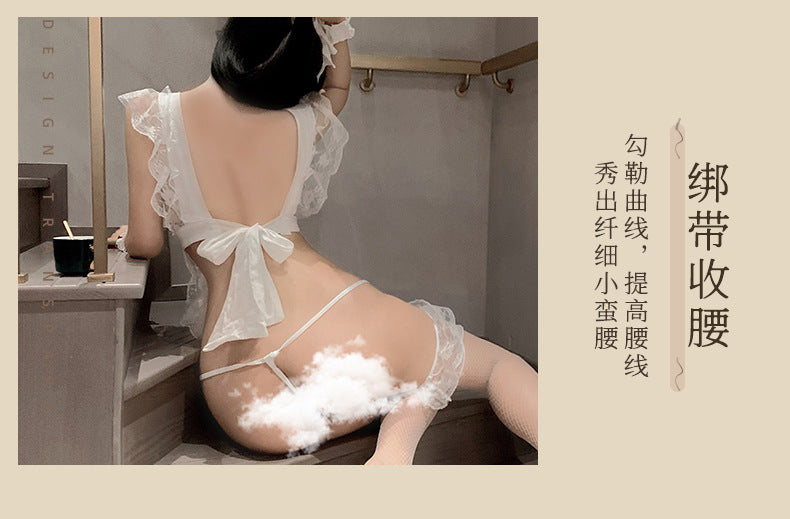 Sexy Lingerie New Hollow Lace Ruffle Small Chest Nightdress Maid Uniform Kitchen Maid Apron - Seldom Seen Styles