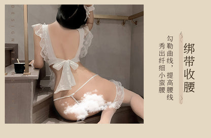 Sexy Lingerie New Hollow Lace Ruffle Small Chest Nightdress Maid Uniform Kitchen Maid Apron - Seldom Seen Styles