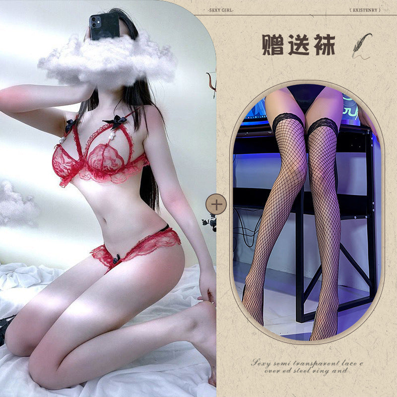 Sexy Lingerie Women's Bikini Three-Piece Pearl Thong Bra Passion Set - Seldom Seen Styles