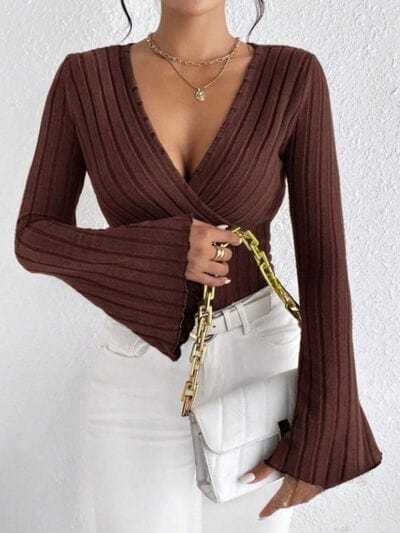 Sexy Ribbed Flare Sleeve Top - Seldom Seen Styles