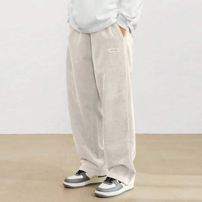 Men's Corduroy Pants Casual Drawstring Elastic Waist Straight Leg Sweatpants with Pockets