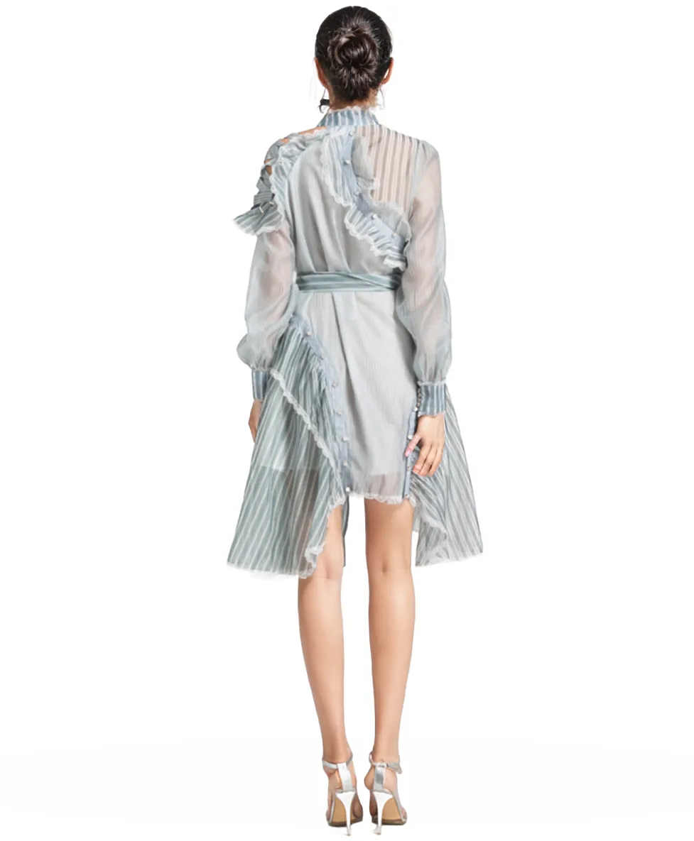 Sheer striped ruffle mini dress with sash – Nova - Seldom Seen Styles