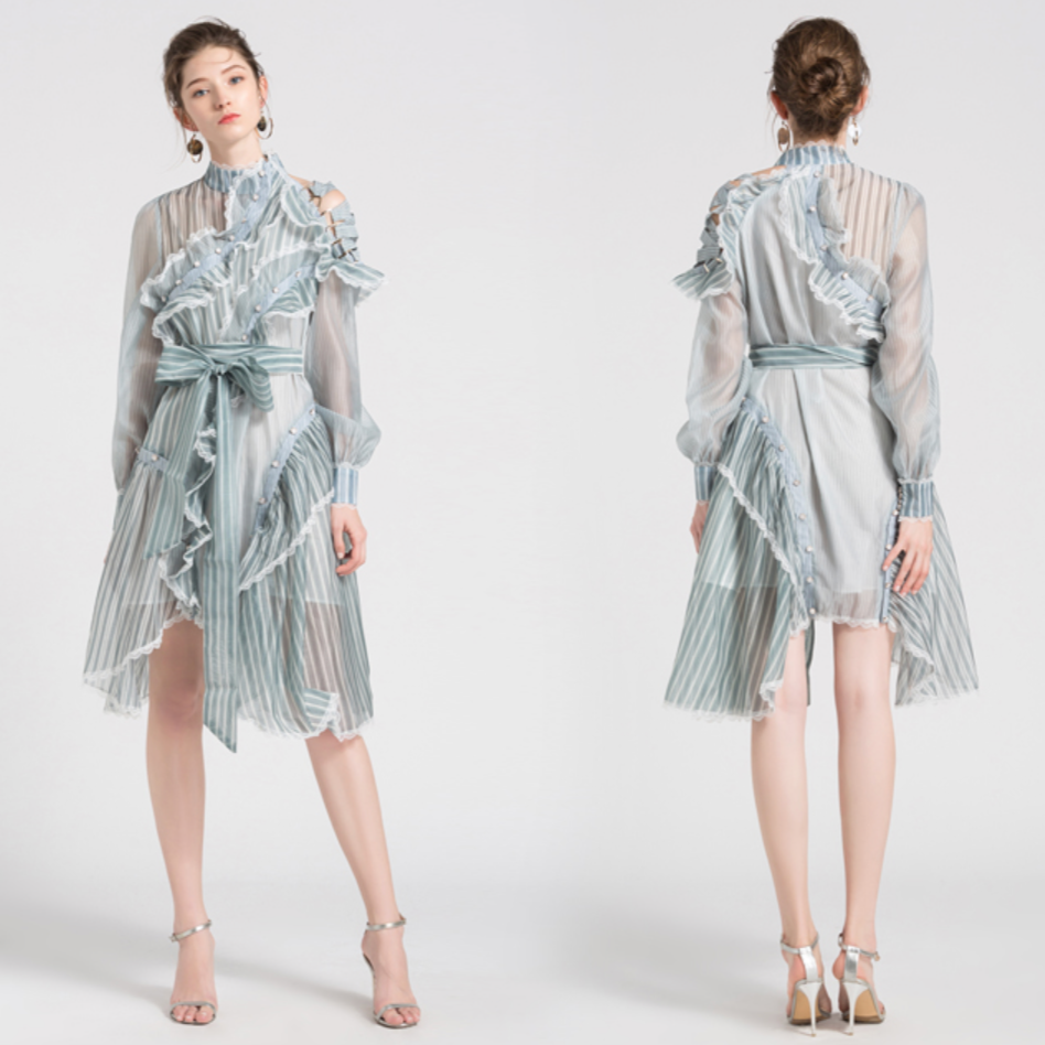 Sheer striped ruffle mini dress with sash – Nova - Seldom Seen Styles