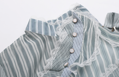 Mini-robe volantée rayée transparente avec ceinture – Nova