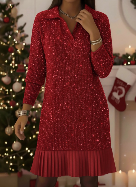 Shimmering Knit Midi Dress – Polo Neck Long Sleeve (S–3XL) - Seldom Seen Styles