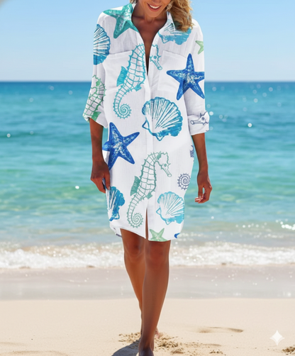 Robe chemise imprimée tie-dye avec boutonnage sur le devant, tissu léger et respirant