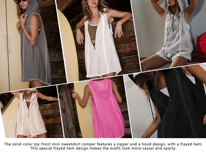 Short Half Zipper Sports jumpsuit for Fitness Outdoor Leisure Sleeveless Loose Hoodie for Women - Seldom Seen Styles