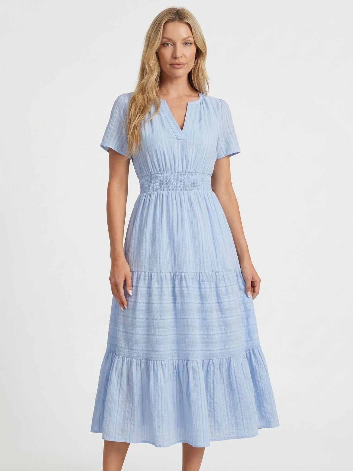 Short Sleeve Tiered Midi Dress - Seldom Seen Styles
