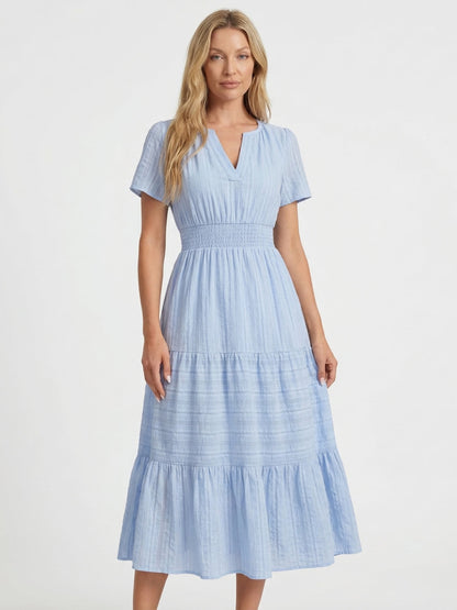 Short Sleeve Tiered Midi Dress