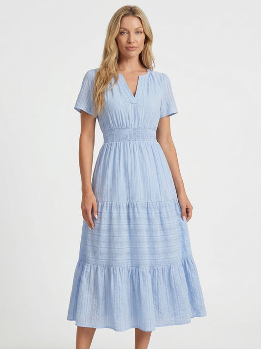 Short Sleeve Tiered Midi Dress - Seldom Seen Styles