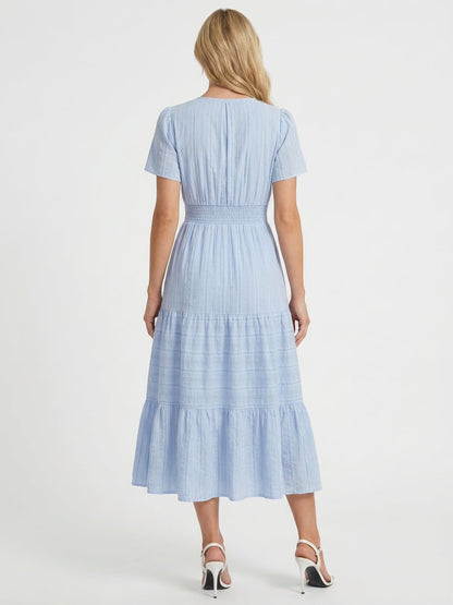 Short Sleeve Tiered Midi Dress