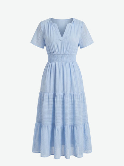 Short Sleeve Tiered Midi Dress