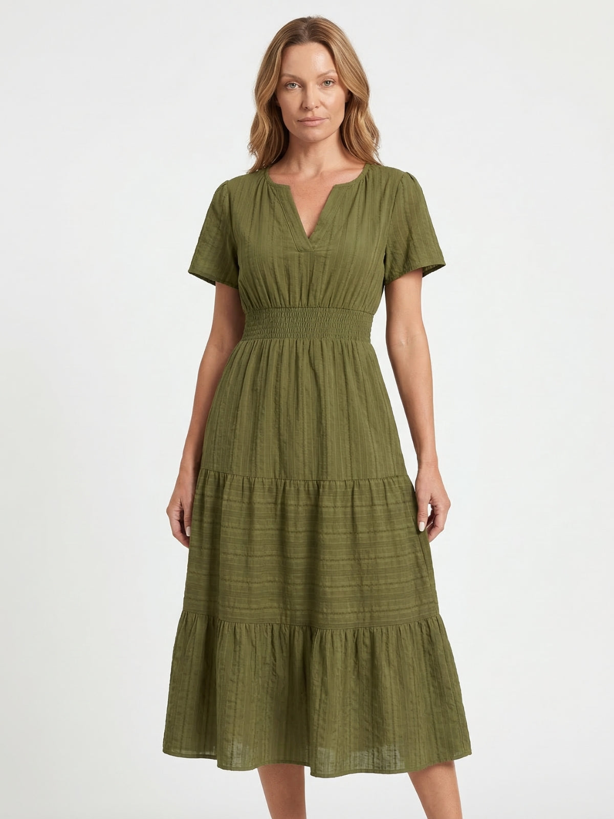 Short Sleeve Tiered Midi Dress - Seldom Seen Styles