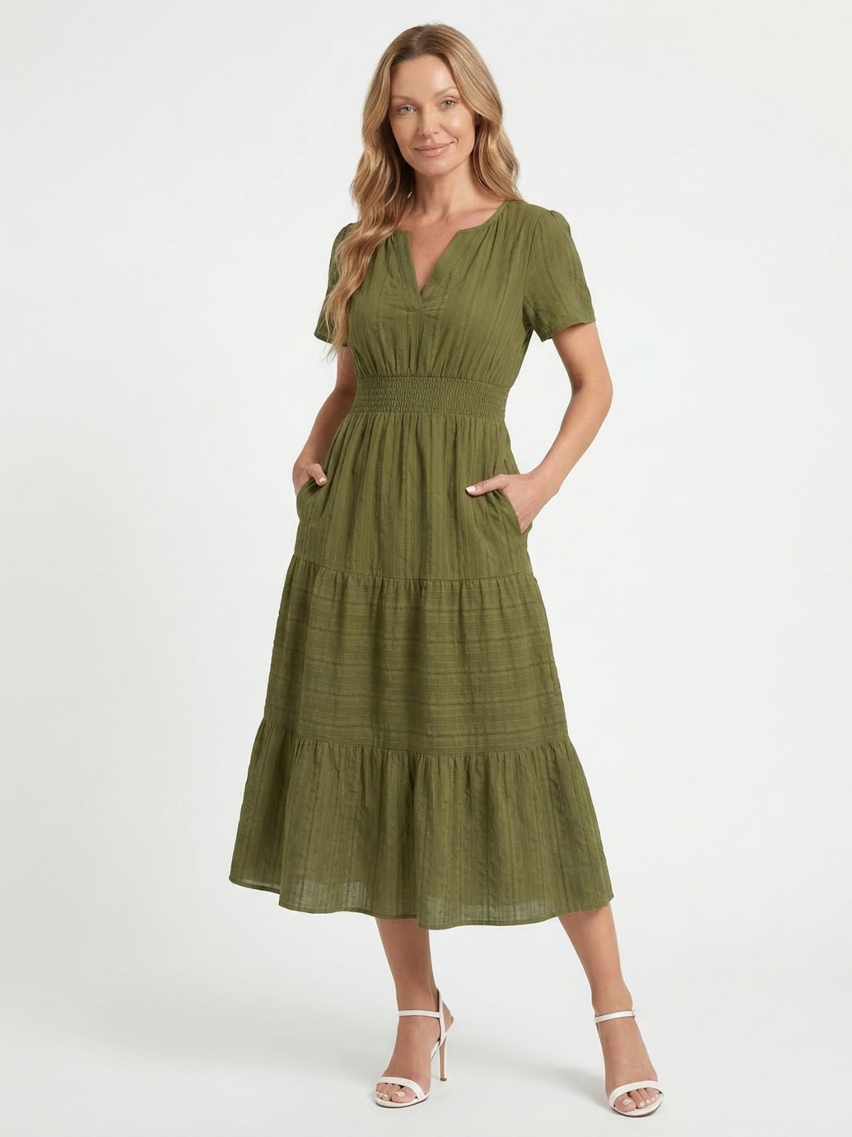Short Sleeve Tiered Midi Dress - Seldom Seen Styles