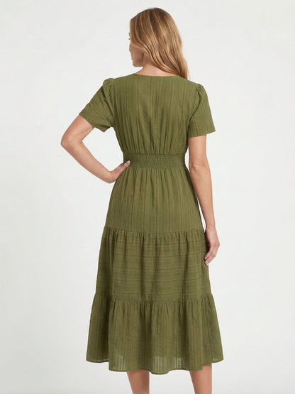 Short Sleeve Tiered Midi Dress