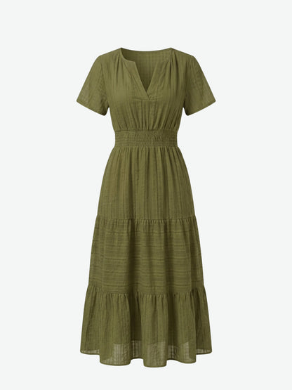 Short Sleeve Tiered Midi Dress