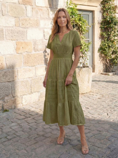 Short Sleeve Tiered Midi Dress