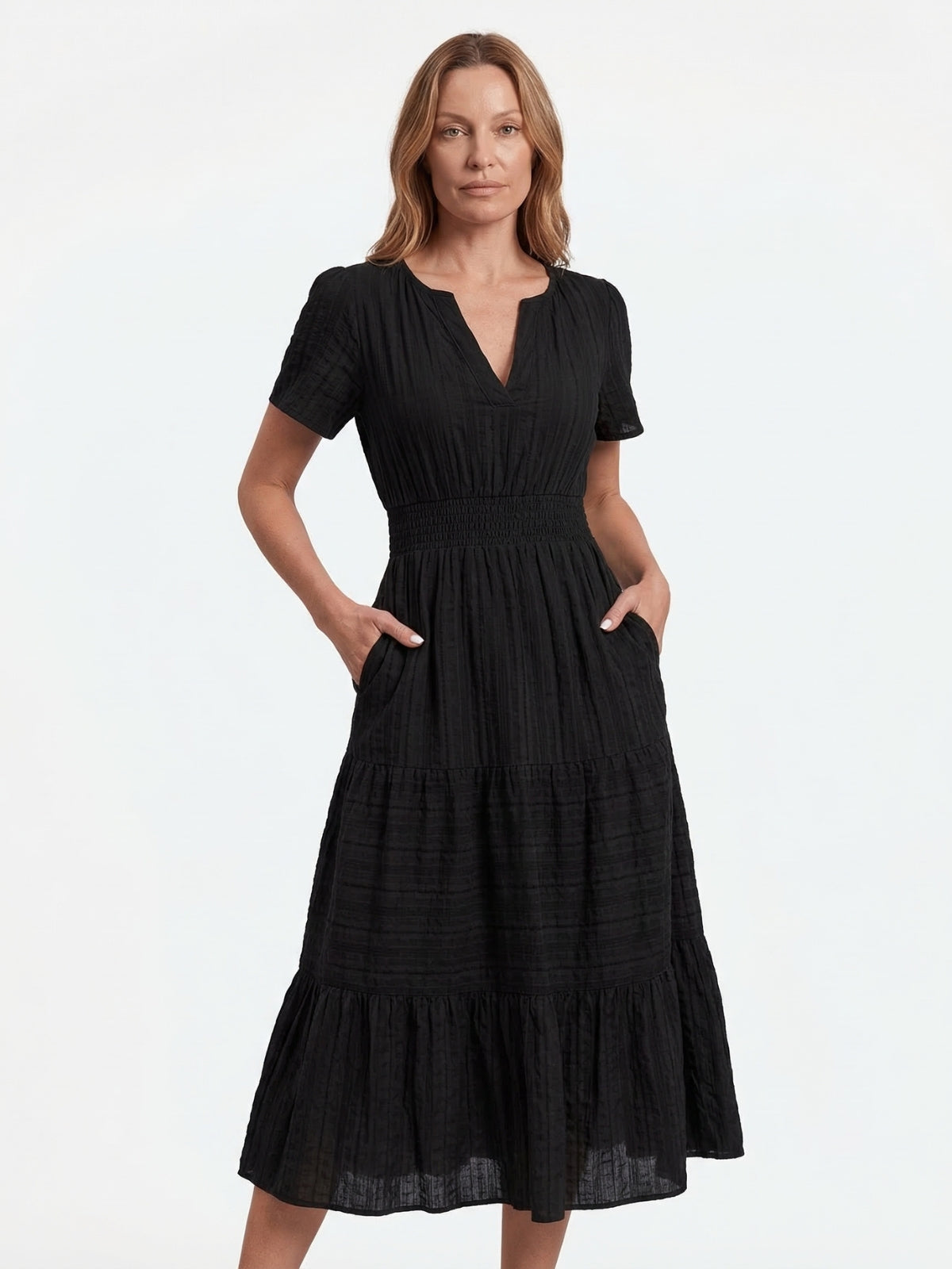 Short Sleeve Tiered Midi Dress - Seldom Seen Styles