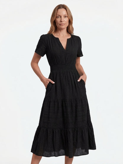 Short Sleeve Tiered Midi Dress
