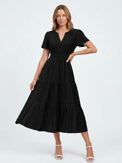 Short Sleeve Tiered Midi Dress