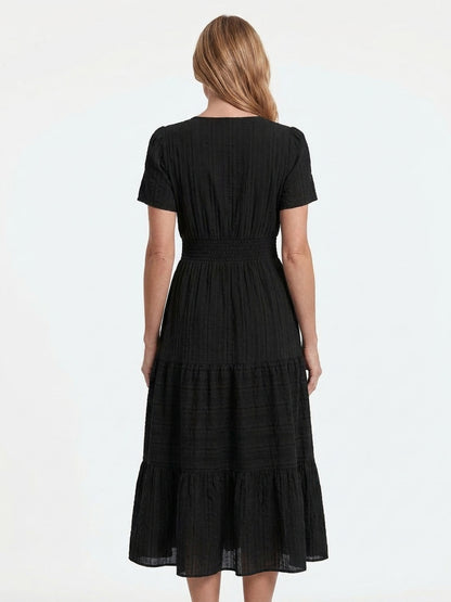 Short Sleeve Tiered Midi Dress