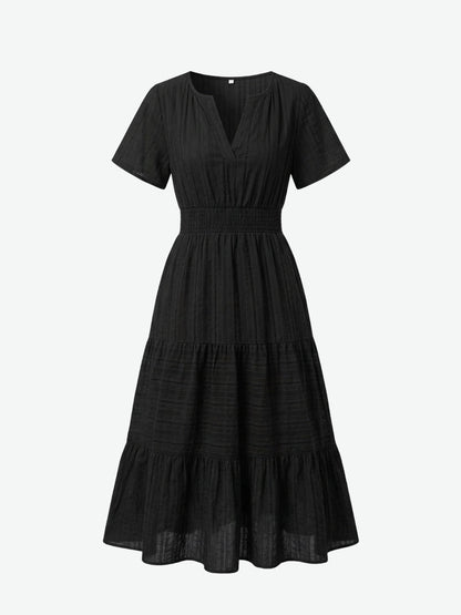 Short Sleeve Tiered Midi Dress