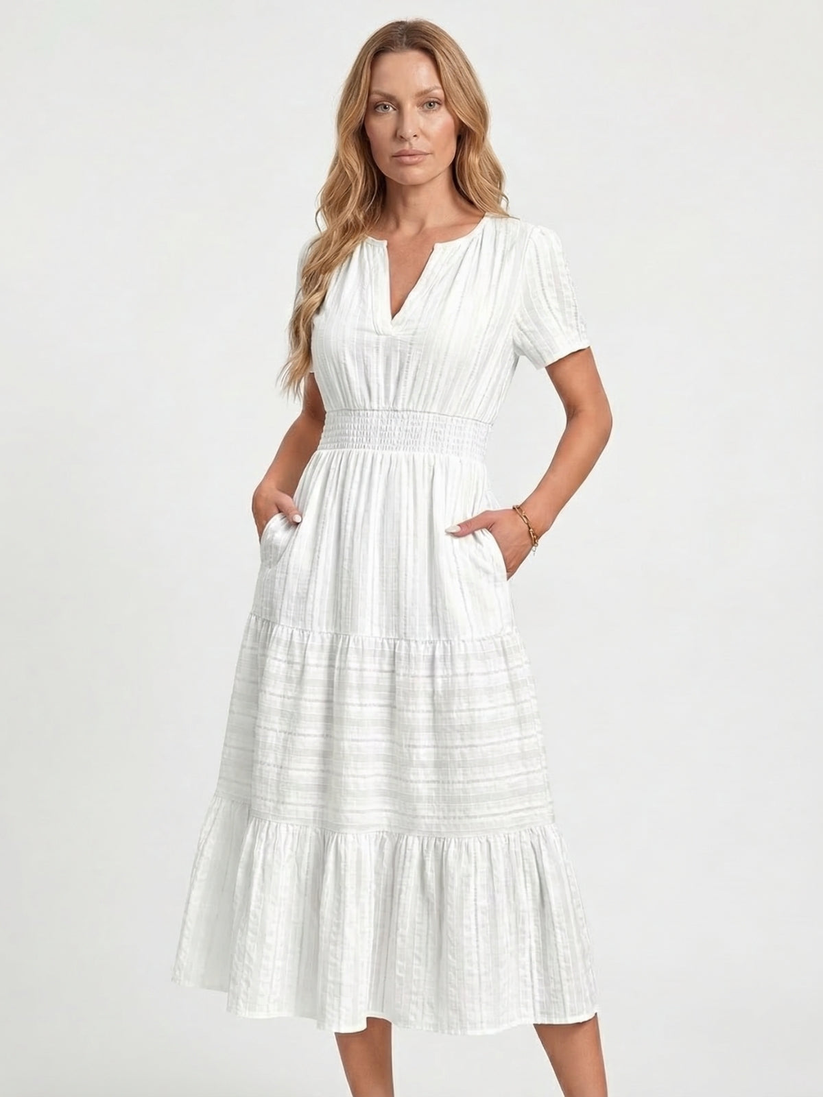 Short Sleeve Tiered Midi Dress - Seldom Seen Styles