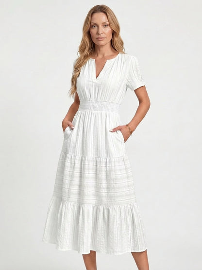 Short Sleeve Tiered Midi Dress