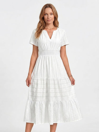 Short Sleeve Tiered Midi Dress