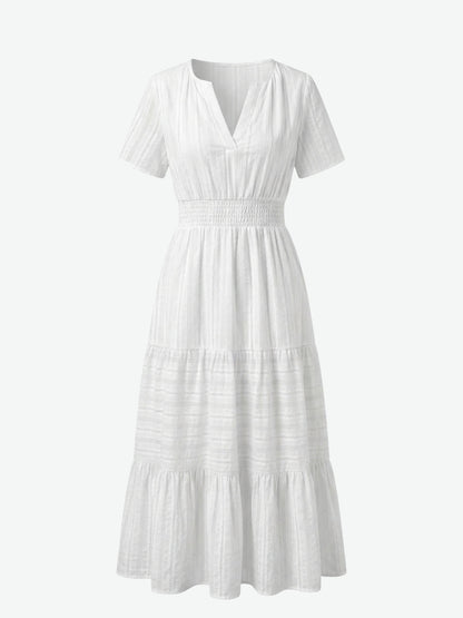 Short Sleeve Tiered Midi Dress