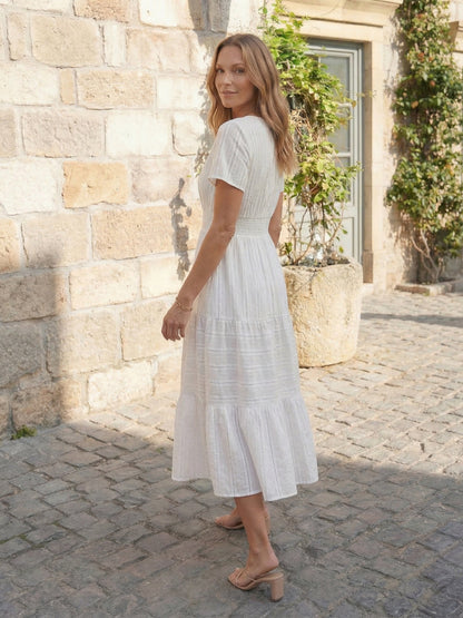 Short Sleeve Tiered Midi Dress