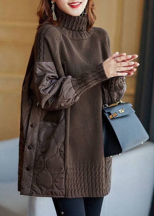 Simple Chocolate Turtleneck Patchwork Loose Fall Knit sweaters - Seldom Seen Styles