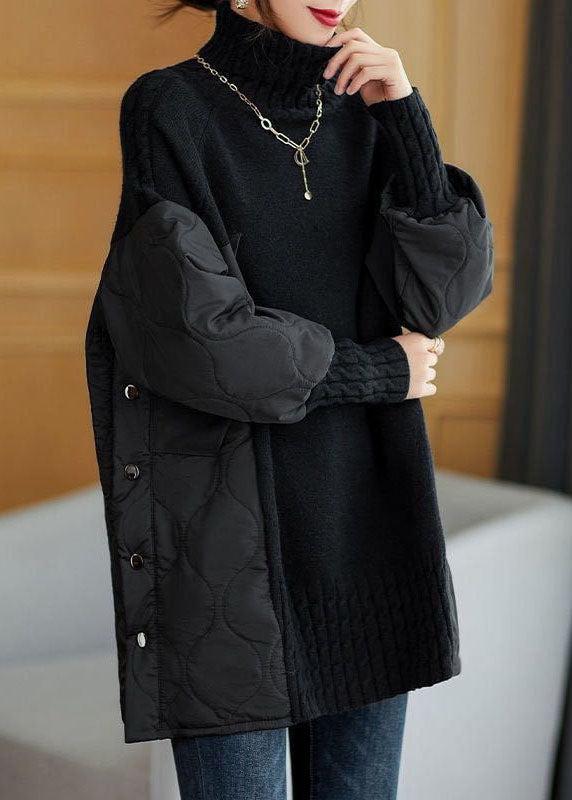 Simple Chocolate Turtleneck Patchwork Loose Fall Knit sweaters - Seldom Seen Styles