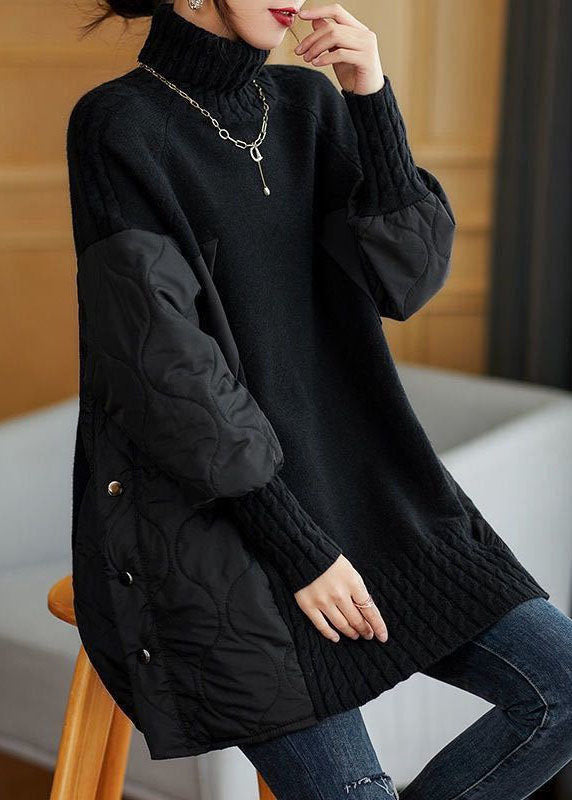 Simple Chocolate Turtleneck Patchwork Loose Fall Knit sweaters - Seldom Seen Styles