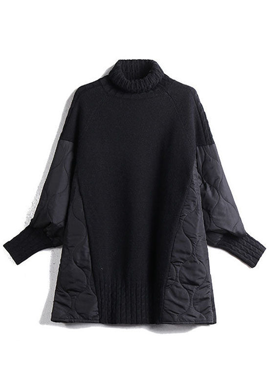 Simple Chocolate Turtleneck Patchwork Loose Fall Knit sweaters - Seldom Seen Styles