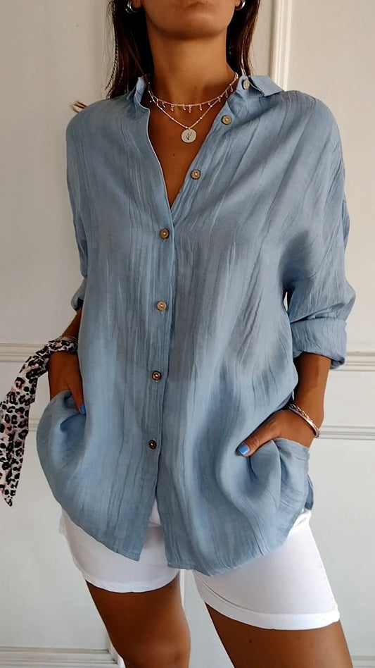 Single-breasted Pleated Lapel Shirt - Seldom Seen Styles