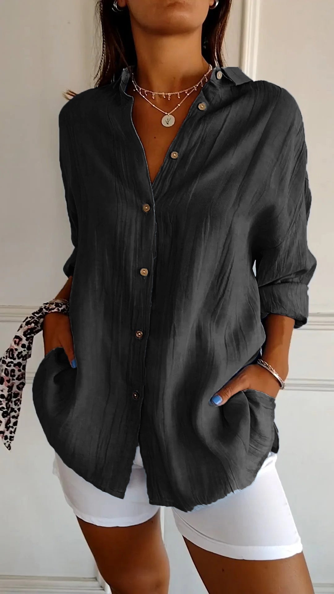 Single-breasted Pleated Lapel Shirt - Seldom Seen Styles