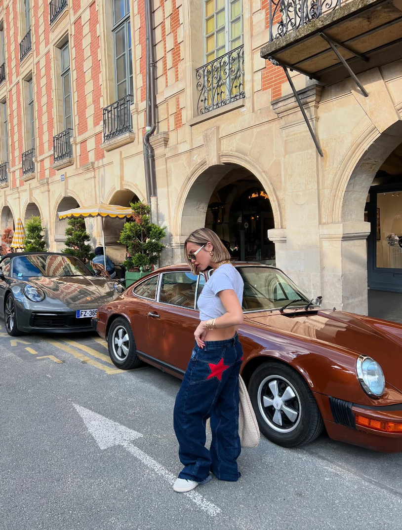 Star jeans with red stars - dark denim