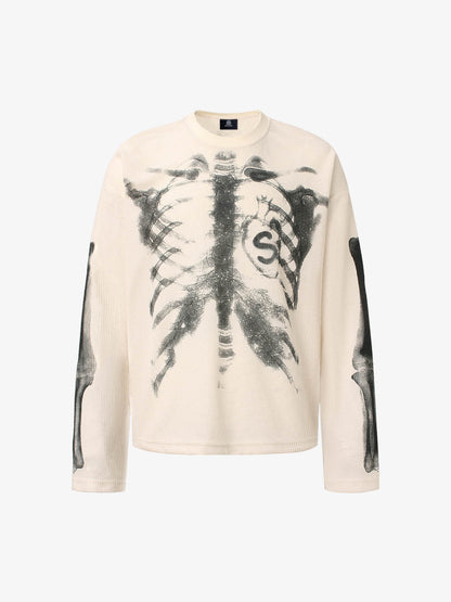 Skelett-Grafik-Waffel-Sweatshirt