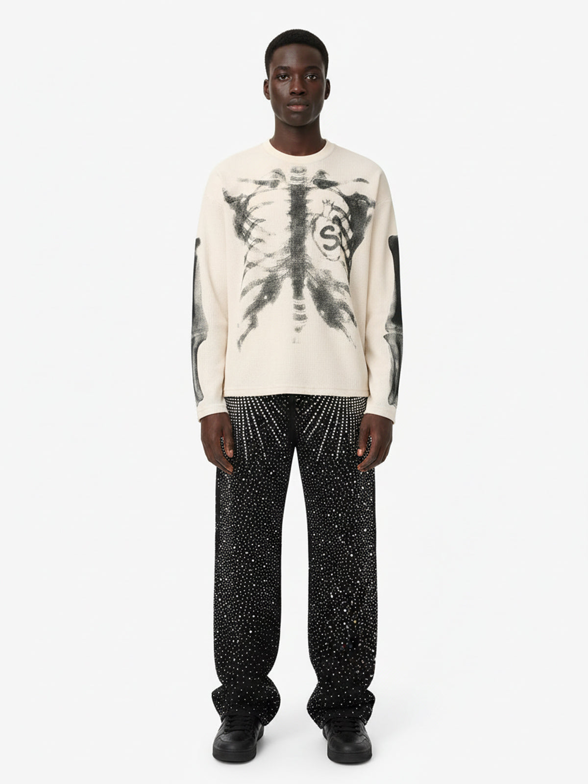 Skeleton Graphic Waffle Sweatshirt - Seldom Seen Styles