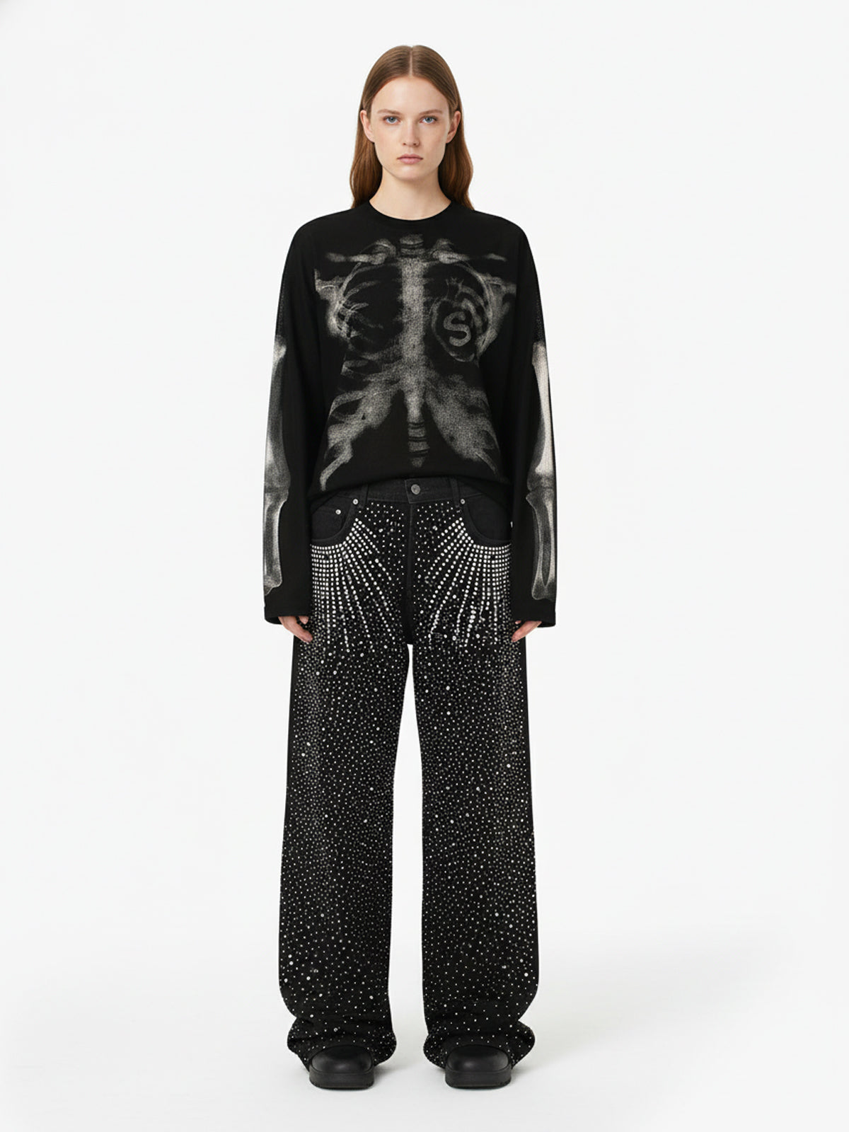 Skeleton Graphic Waffle Sweatshirt - Seldom Seen Styles