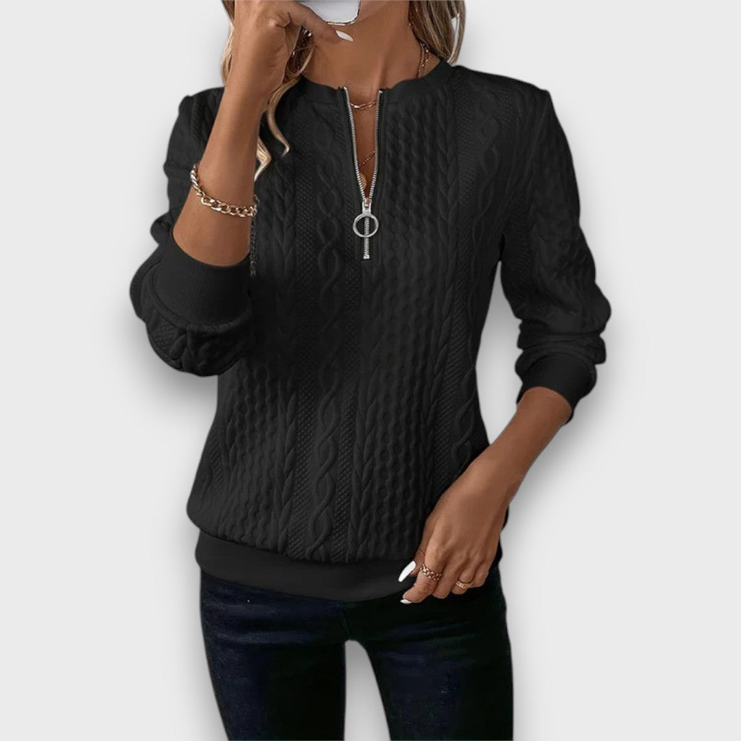 Solena – Cable-Knit Zip Front Sweater - Seldom Seen Styles