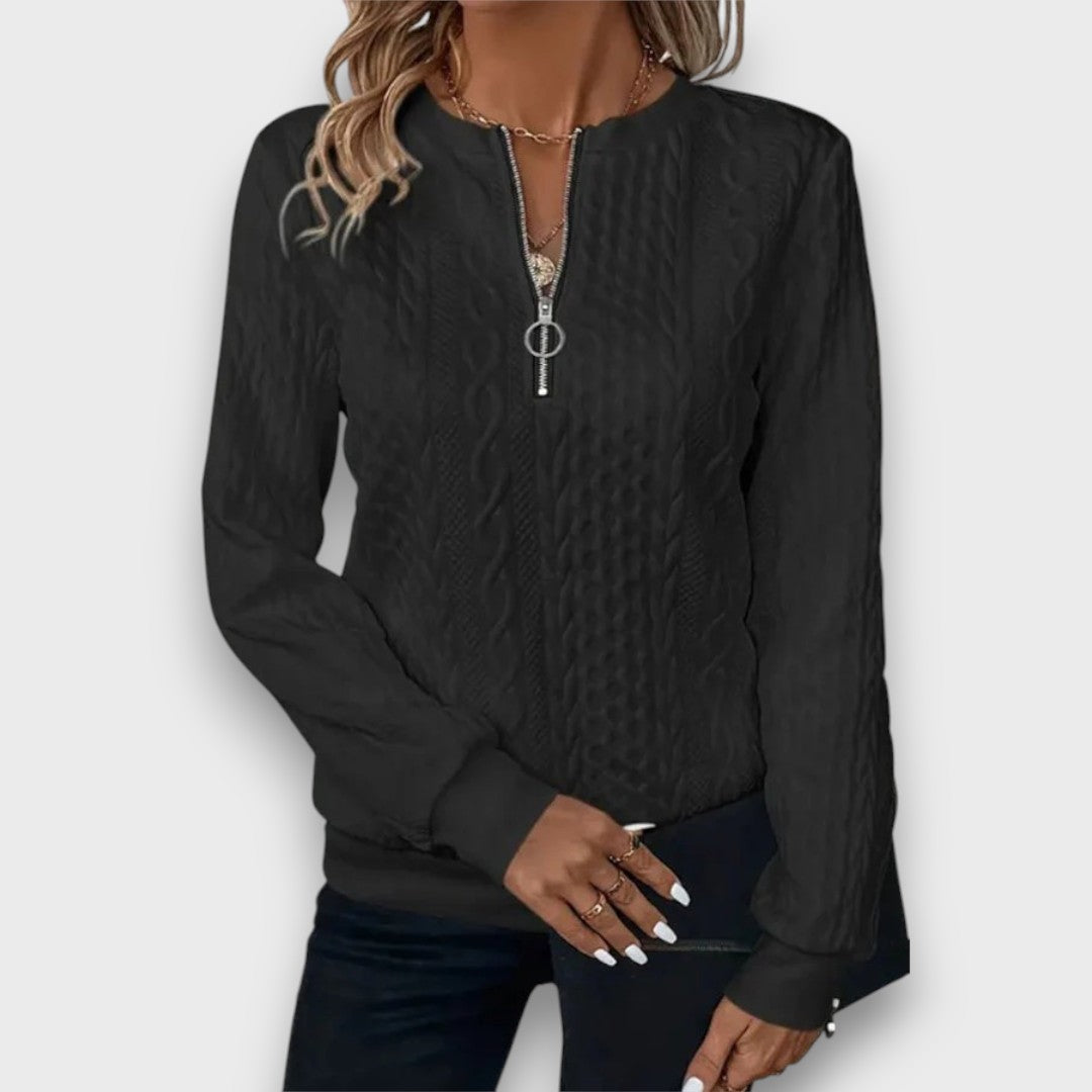 Solena – Cable-Knit Zip Front Sweater - Seldom Seen Styles