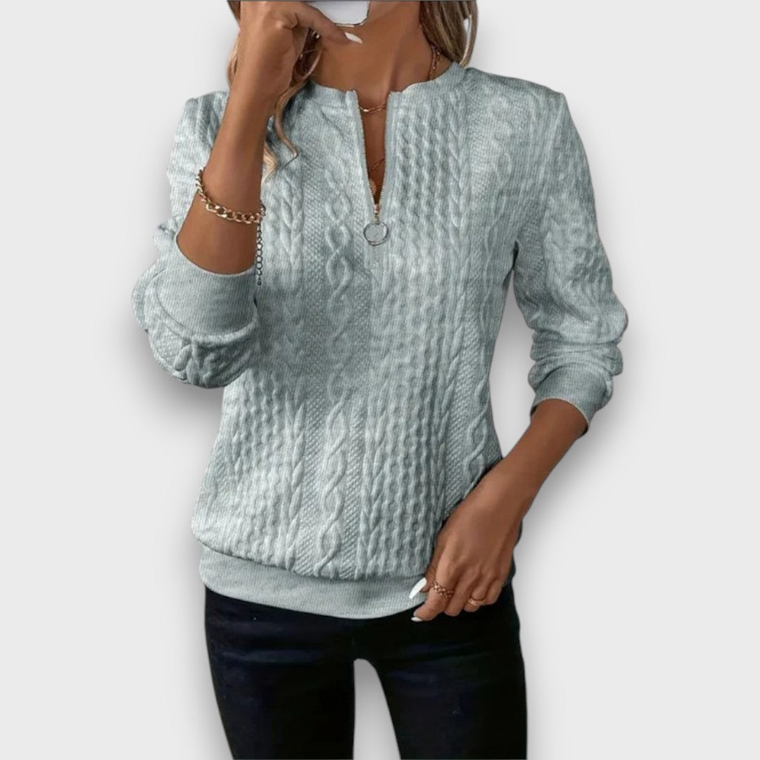 Solena – Cable-Knit Zip Front Sweater - Seldom Seen Styles