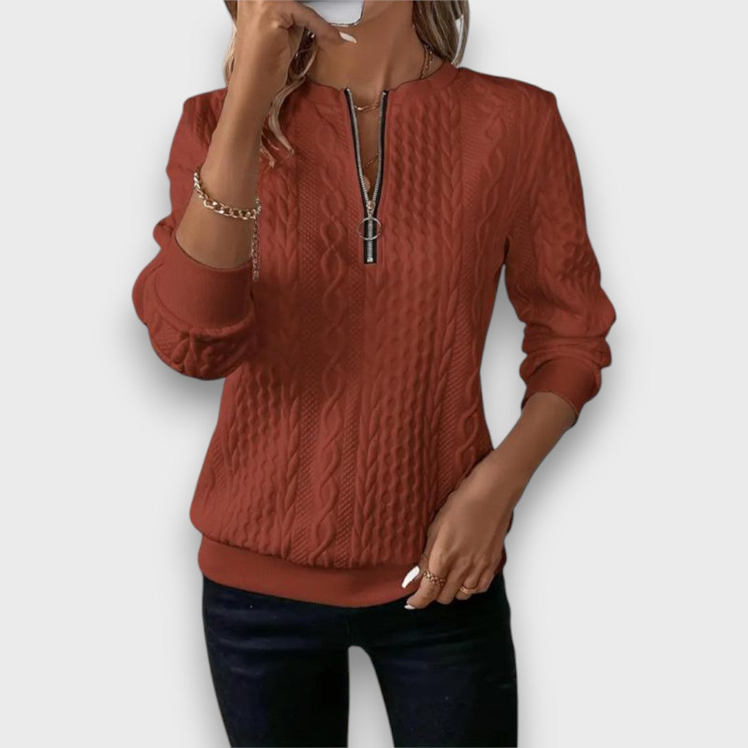 Solena – Cable-Knit Zip Front Sweater - Seldom Seen Styles
