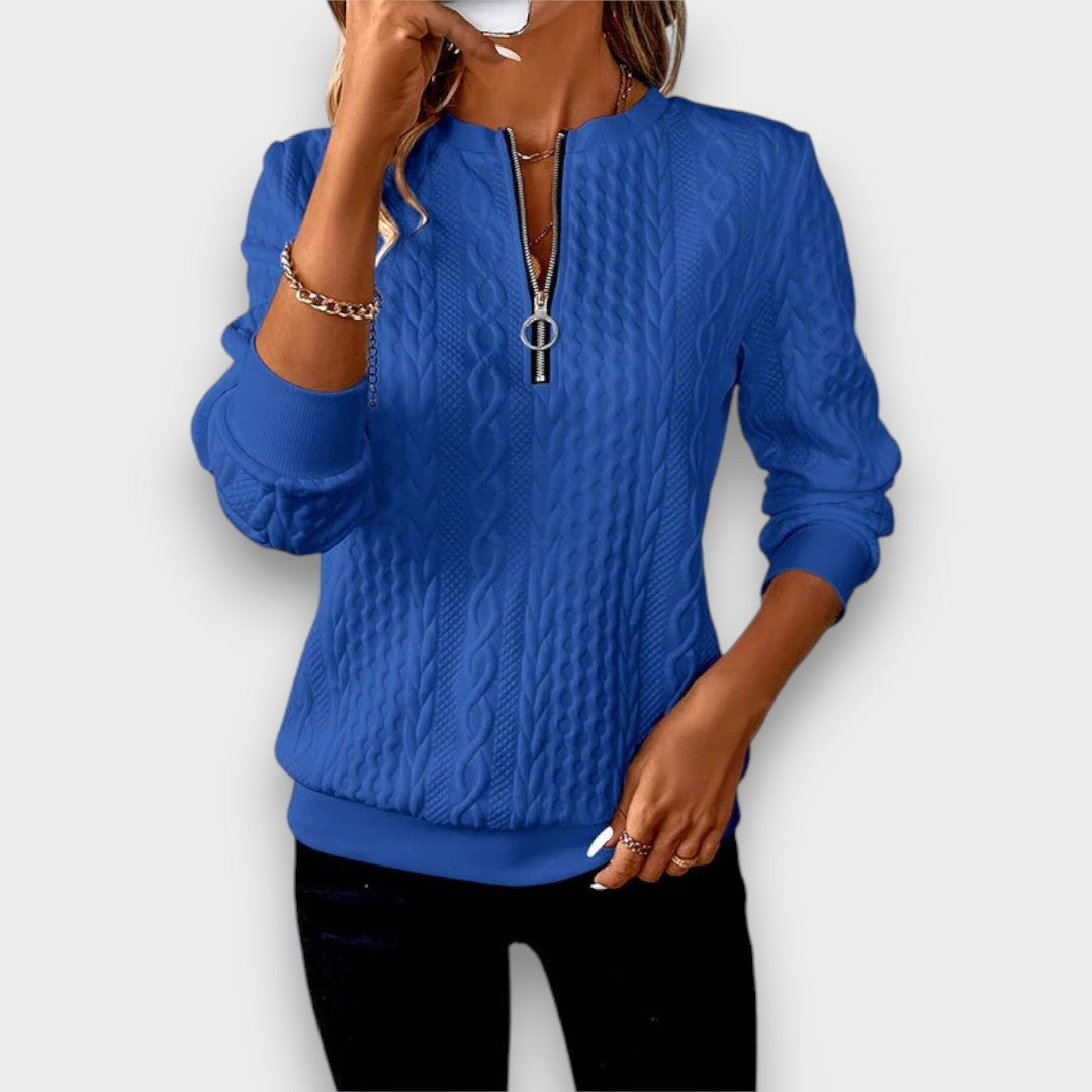 Solena – Cable-Knit Zip Front Sweater - Seldom Seen Styles