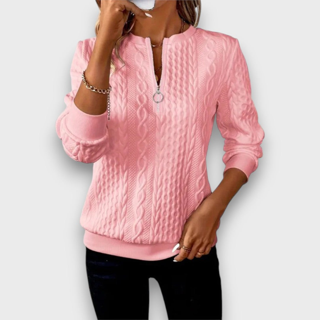 Solena – Cable-Knit Zip Front Sweater - Seldom Seen Styles