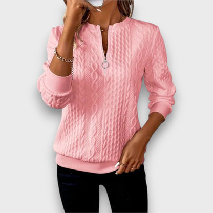 Solena – Cable-Knit Zip Front Sweater